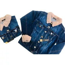 Jaqueta Jeans Preta Clement Com Pelinho Rosa N Gola E Punho