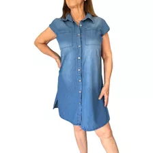  Mono Vestido Camisa Corto Jean Mujer Moda Cómodo Ldv