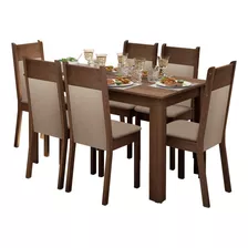 Juego Comedor Madesa Jaíne Mesa 6 Sillas Color Marrón/crema/beige Sintético