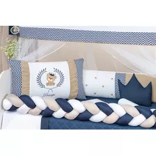 Kit Berço Menino Azul Marinho Urso Teddy 10 Pçs + Brinde Y*