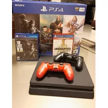 Playstation 4 Slim, 2 Controles E 2 Jogos 