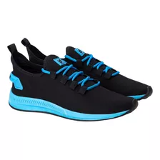 Tênis Casual Esportivo Masculino Azul+ Relógio