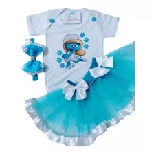 Fantasia Menina Smurfette, Smurfs, Para Bebê Infantil Saia