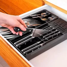 Organizador De Gaveta Talheres E Facas Casa Cozinha Clear Cor Preto