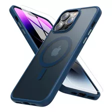 Funda Para iPhone 14 Pro Max Mag Safe Blue Feel + Vidrio 