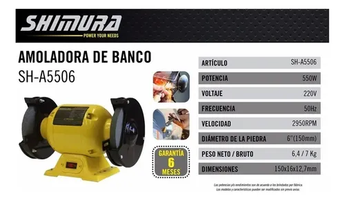 Amoladora Banco Shimura 3/4 Hp 550w 6 PuLG Sh-a5506 Dgm Amarillo