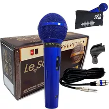 Microfone Com Fio Profissional Azul Cabo De 3 Metros Leson
