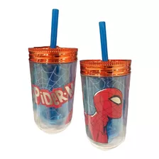 Vaso / Botella Plástico Frasco Doble 370ml+sorbito Spiderman