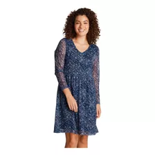 Vestido Midi Manga Larga Azul