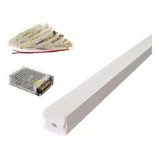 Kit Perfil 3m Sobrepor Slim Branco + Fita 240led + Fonte