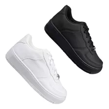 Combo 2 Tenis Barato Masculino Feminino Branco Preto Air Dub