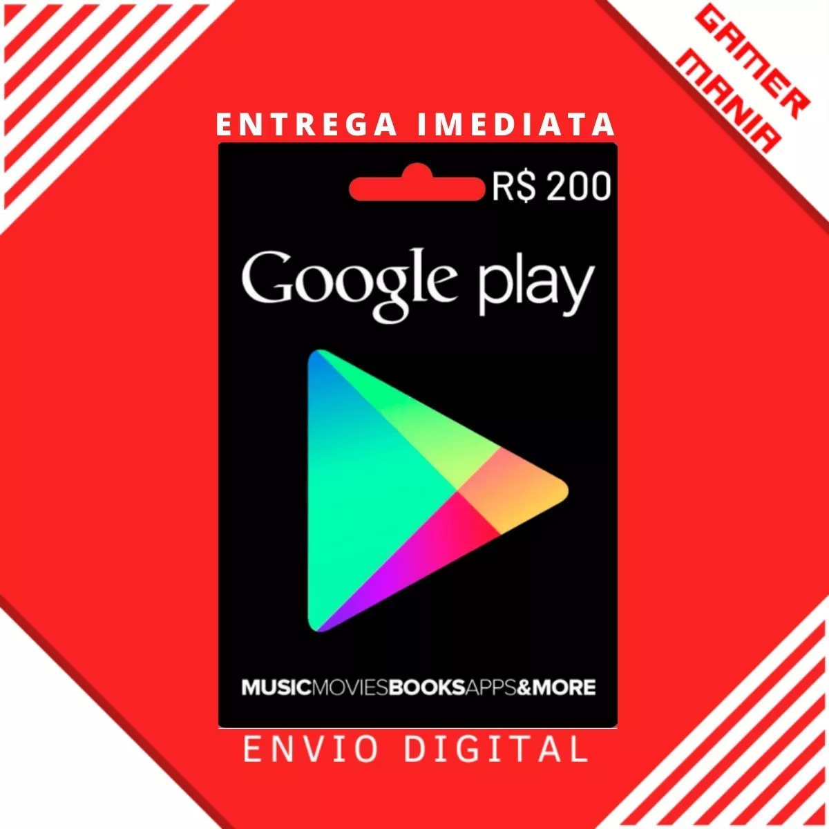 Cartão Play Store Google Gift Card R$ 200 Reais Android