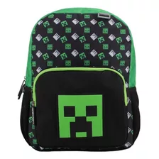 Mochila Juvenil Minecraft Rubber Mi80771 Color Negro/verde Diseño De La Tela Liso