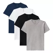 Camiseta Masculina Básica Malwee Gola V Algodão Kit Com 4