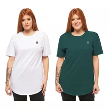Kit 02 Camisetas Plus Size Wooks Oversized Longline Fem Wc1