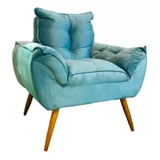 Butaca Sillon Poltrona En Terciopelo Azul Claro