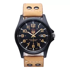 Relógio Masculino Retro Soki Homem Pulseira Couro Cor Da Correia Marrom-claro Cor Do Fundo Preto