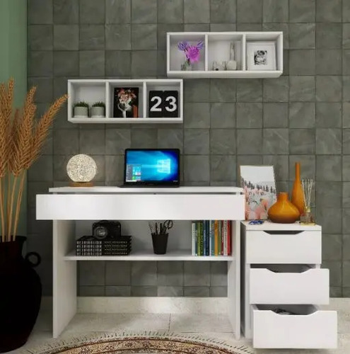 Kit Escrivaninha Game Móveis Mesa Quarto Prática C/ Gavetas