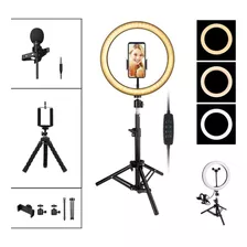 Kit Youtuber Tripés + Ring Light 25cm + Microfone Lapela Cor Preto