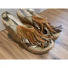 Sandalias Con Flecos Nro 36 De Cuero