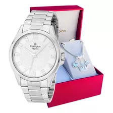 Relógio Feminino Champion Prata Luxo Original + Pulseira