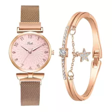 Relógio De Pulso Feminino Dourado + Pulseira Brinde Promoção