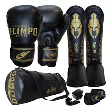 Kit Boxe Muay Thai Profissional Luva Bolsa Bandagem Bucal 