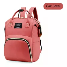 Mochila Bolsa Para Maternidade Térmica Bebe Menino Cor Rosa Coral Desenho Do Tecido Liso