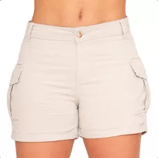 Short Jeans Feminino Shorts Cargo Com Lycra Cintura Alta