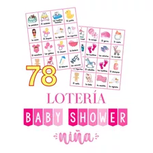 Loteria Baby Shower Niña Digital 78 Cartas. Kit Imprimible 