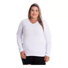 Blusa Feminina Plus Size Manga Longa Cotton Decote V - Ser