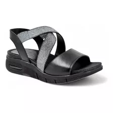 Sandalias Penelope 00772 Con Elastico Cuero Negro Acolchadas