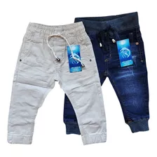 Combo 2 Calças Jeans Sarja Bebe Menino Com Lycra 1 A 12meses