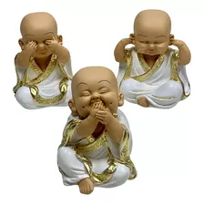 Trio Buda Branco Bebê Cego Surdo Mudo Estatueta Monge Oferta