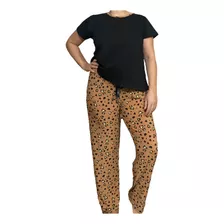 Set Pijama Mujer Manga Corta Pantalón Largo Talle Grande