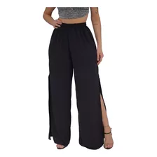 Calça Pantalona Boca De Sino Feminina Fendas Tecido Premium