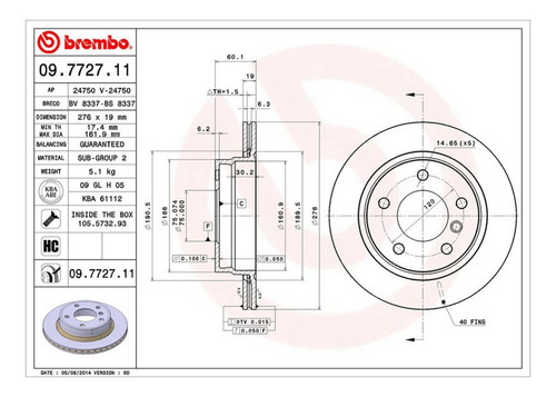 Par Discos Brembo (09.7727.10) Bmw 323i 98 Traseros Foto 2