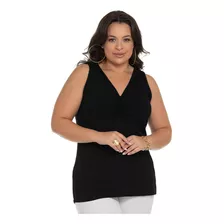 Blusa Feminina Plus Size Canelada Secret Glam Preto