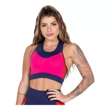 Top Fitnes Poliamida Azul Marinho Com Rosa E Laranja 172