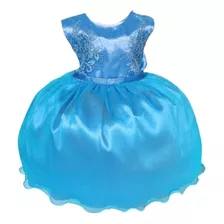 Vestido Infantil Azul Renda Cinto Strass Brilho