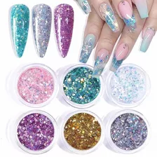 Coleção Glitter Flocados Nail Designer Colorido Unhas Gel 