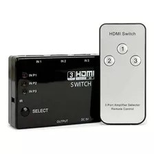 Hub Switch Hdmi 3 Portas Seletor Tv 3x1 3d Com Controle