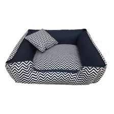 Caminha Pet Cachorro Gato 45x45 C/ Ziper Imediato Desenho Chevron Marinho