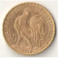 França 20 Francos Ouro 1910 6,45 Gramas Au 900 Galinho 21 Mm