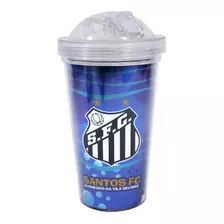 Copo De Plastico Com Canudo Time Santos 450 Ml Cor Azul