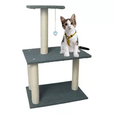 Torre Arranhador Gato Dekor Cinza Sisal E Pelúcia Com Brinquedo 3 Andares Premium Grande