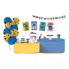 Kit Completo Festa Facil Infantil Stitch Azul 62 Itens