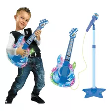Guitarra Com Microfone Pedestal Infantil Som Luz Conecta Cel