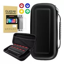 Case Capa Estojo Switch Oled + Película Vidro + 4 Grip