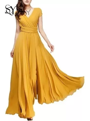 Vestido Para Dama De Moda Casual Elegante Amarillo Mujer